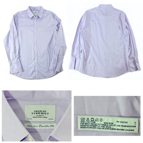 Charles Tyrwhitt Lot 3 Extra Slim French Cuff Non-Iron Dress Shirts Pink 17.5 35 - Picture 2 of 10